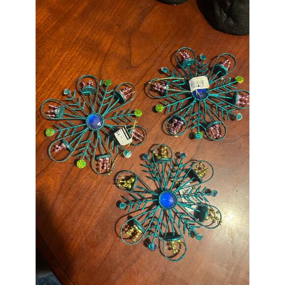 NWT Glittery snowflake Christmas Ornament emerald green glittery Holiday Festive - Picture 9 of 9